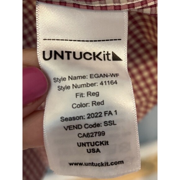 UNTUCKit Button Up Shirt Men's Med Red check Long Sleeve 100% Cotton Egan WF - Picture 3 of 6
